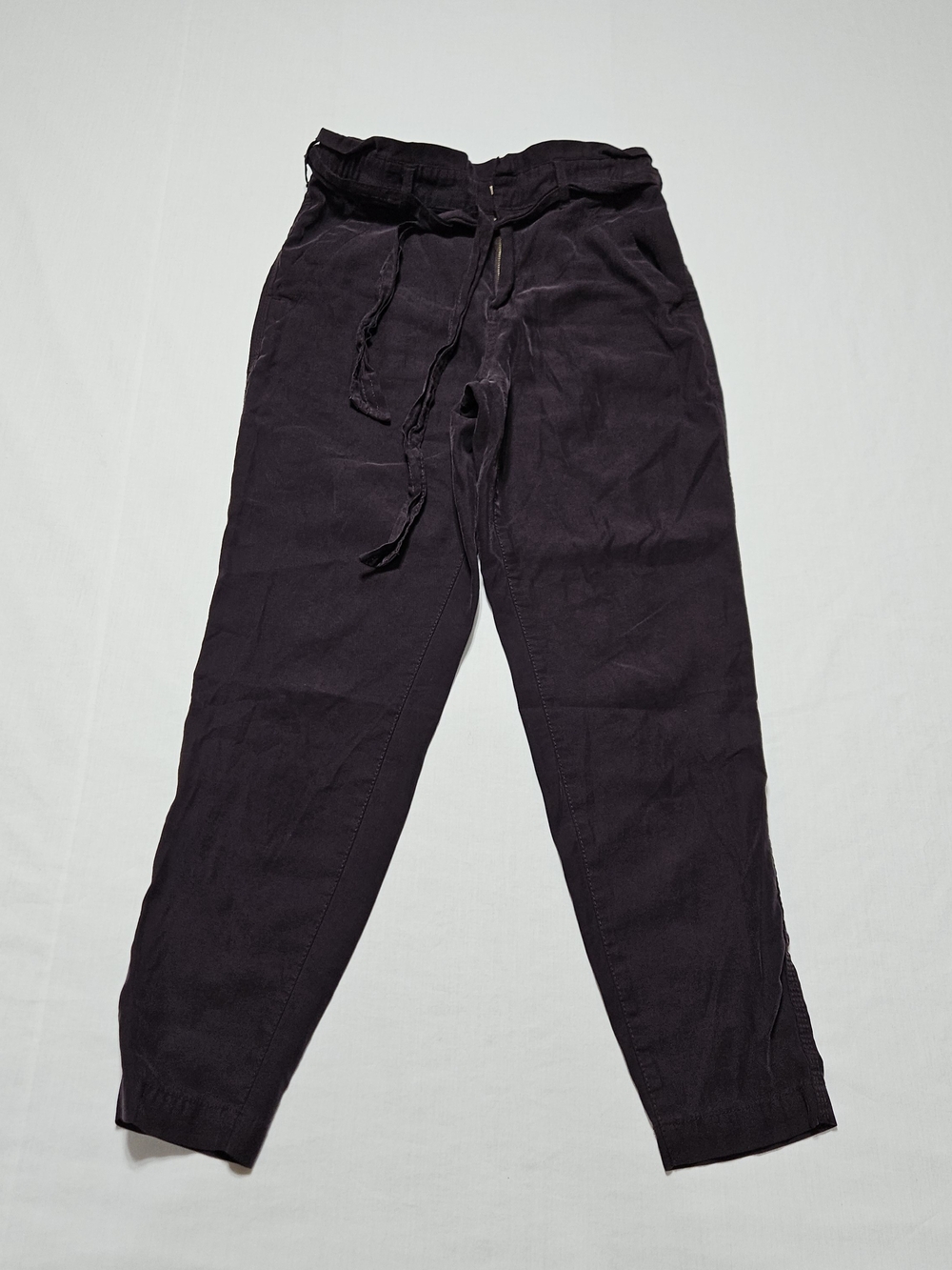 Old Navy Paperbag Waist Tie Front Cropped Pants Size XS Dark Purple Plum